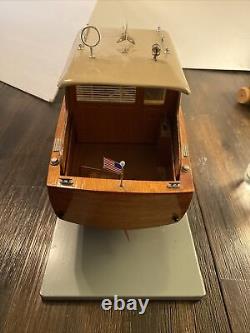 23 Long Power Driven Model Boat Wood with Electric Motor & Stand Nice