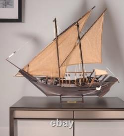 27 Wood Brown Solid Wood Hand Painted Dhow Medium Model Boat