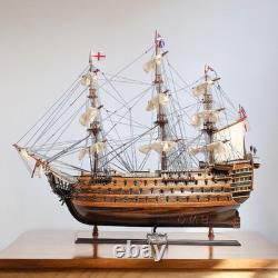 27 Wood Brown Solid Wood Hand Painted Model Boat Tabletop Sculpture