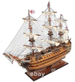 27 Wood Brown Solid Wood Hand Painted Model Boat Tabletop Sculpture