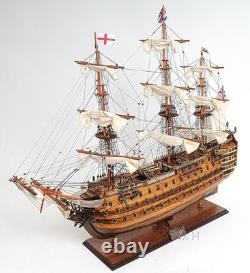 27 Wood Brown Solid Wood Hand Painted Model Boat Tabletop Sculpture