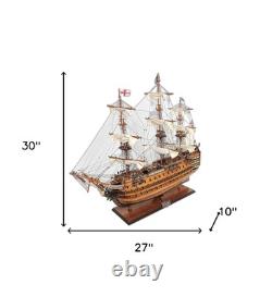 27 Wood Brown Solid Wood Hand Painted Model Boat Tabletop Sculpture