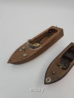2 Small Wood Boat Models(NOT WORKING)For Parts Hobby Boat Kits W / Motors