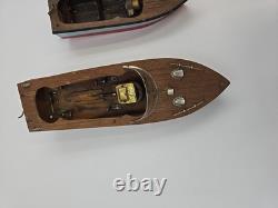 2 Small Wood Boat Models(NOT WORKING)For Parts Hobby Boat Kits W / Motors
