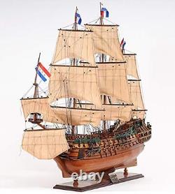 35 Wood Brown Solid Wood Hand Painted Model Boat Tabletop Sculpture