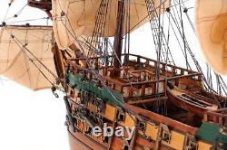 35 Wood Brown Solid Wood Hand Painted Model Boat Tabletop Sculpture