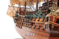 35 Wood Brown Solid Wood Hand Painted Model Boat Tabletop Sculpture