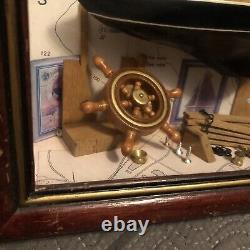 3D Nautical Sail Boat Model Diorama Shadow Box Picture- Great Condition- Read
