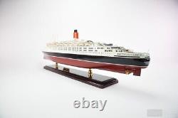 40 RMS Queen Elizabeth 2 Cunard Line Ocean Liner Wooden Ship Model, LED Lighted