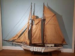 54x9x45 Vintage Wood Model Boat Ship Young America USA 2 Masts Sails Sailing