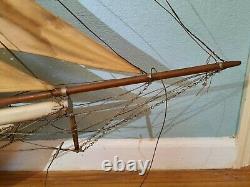 54x9x45 Vintage Wood Model Boat Ship Young America USA 2 Masts Sails Sailing