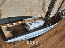 54x9x45 Vintage Wood Model Boat Ship Young America USA 2 Masts Sails Sailing