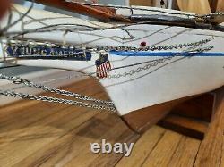 54x9x45 Vintage Wood Model Boat Ship Young America USA 2 Masts Sails Sailing