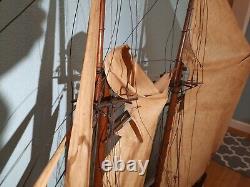 54x9x45 Vintage Wood Model Boat Ship Young America USA 2 Masts Sails Sailing