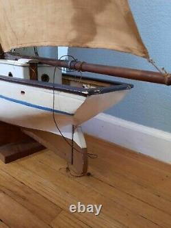54x9x45 Vintage Wood Model Boat Ship Young America USA 2 Masts Sails Sailing