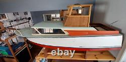 6' Hand Built Fiberglas Hull Motorized Model Pond Cabin Cruiser Boat -Untested