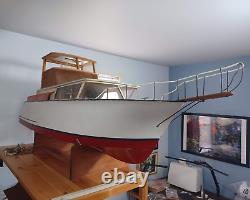6' Hand Built Fiberglas Hull Motorized Model Pond Cabin Cruiser Boat -Untested