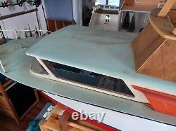 6' Hand Built Fiberglas Hull Motorized Model Pond Cabin Cruiser Boat -Untested