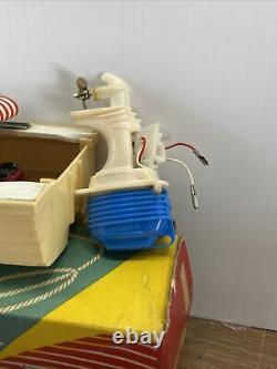 9 Long Wood Model Boat with Electric Motor Red Striped Fabric Canopy