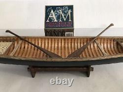 AM Authentic Models Large Canoe 27 Wooden Canoe Model, Paddles & Display Stand