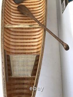 AM Authentic Models Large Canoe 27 Wooden Canoe Model, Paddles & Display Stand