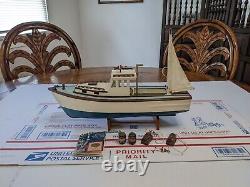 AM Authentic Models Large Wooden Boat Model withAccessories & Display Stand NICE