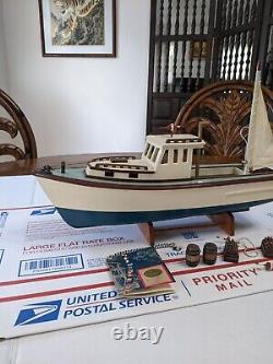 AM Authentic Models Large Wooden Boat Model withAccessories & Display Stand NICE