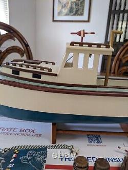 AM Authentic Models Large Wooden Boat Model withAccessories & Display Stand NICE