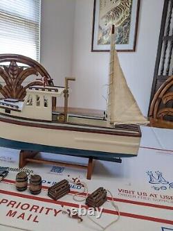 AM Authentic Models Large Wooden Boat Model withAccessories & Display Stand NICE