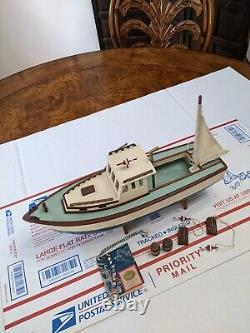 AM Authentic Models Large Wooden Boat Model withAccessories & Display Stand NICE