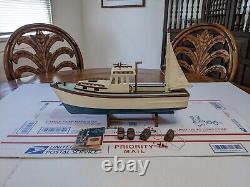 AM Authentic Models Large Wooden Boat Model withAccessories & Display Stand NICE