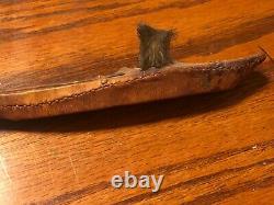 ANTIQUE ALASKA ESKIMO INUIT Wood Face INDIAN HIDE MODEL UMIAK KAYAK BOAT 7