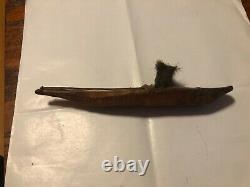 ANTIQUE ALASKA ESKIMO INUIT Wood Face INDIAN HIDE MODEL UMIAK KAYAK BOAT 7