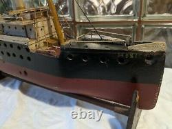 ANTIQUE Primitive SS HOXIE Baltimore STEAM CARGO SHIP MODEL Handmade Wood Boat