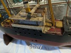 ANTIQUE Primitive SS HOXIE Baltimore STEAM CARGO SHIP MODEL Handmade Wood Boat