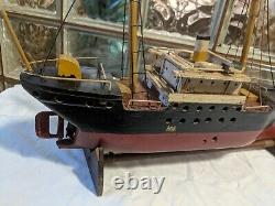 ANTIQUE Primitive SS HOXIE Baltimore STEAM CARGO SHIP MODEL Handmade Wood Boat