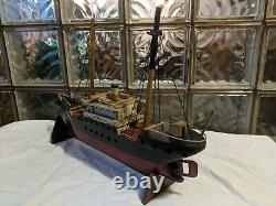 ANTIQUE Primitive SS HOXIE Baltimore STEAM CARGO SHIP MODEL Handmade Wood Boat