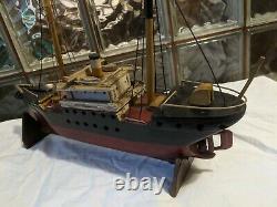 ANTIQUE Primitive SS HOXIE Baltimore STEAM CARGO SHIP MODEL Handmade Wood Boat