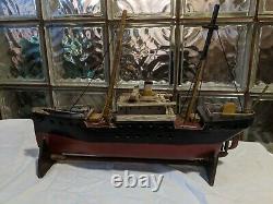 ANTIQUE Primitive SS HOXIE Baltimore STEAM CARGO SHIP MODEL Handmade Wood Boat