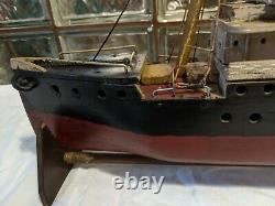 ANTIQUE Primitive SS HOXIE Baltimore STEAM CARGO SHIP MODEL Handmade Wood Boat