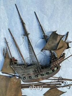 Antique 1925 handmade Model Wooden Pirate SHIP wood boat 17.5 -Repair Needed