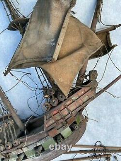 Antique 1925 handmade Model Wooden Pirate SHIP wood boat 17.5 -Repair Needed