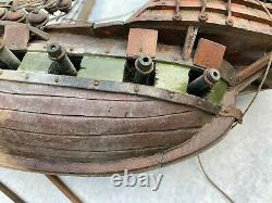 Antique 1925 handmade Model Wooden Pirate SHIP wood boat 17.5 -Repair Needed