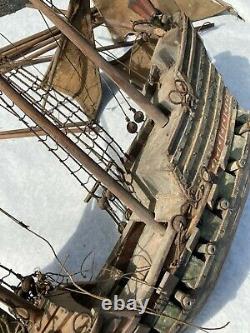 Antique 1925 handmade Model Wooden Pirate SHIP wood boat 17.5 -Repair Needed