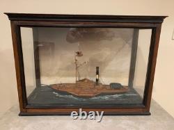 Antique American Paddle Wheeler Encased Model Ship Boat Maritime Diorama
