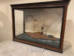 Antique American Paddle Wheeler Encased Model Ship Boat Maritime Diorama