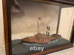 Antique American Paddle Wheeler Encased Model Ship Boat Maritime Diorama