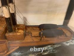 Antique American Paddle Wheeler Encased Model Ship Boat Maritime Diorama