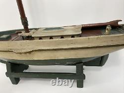 Antique BEATRICE BOSTON CHARLOTTE Wood Pond Model Sailboat Stand FOLK ART Boat