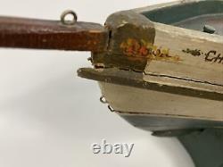 Antique BEATRICE BOSTON CHARLOTTE Wood Pond Model Sailboat Stand FOLK ART Boat